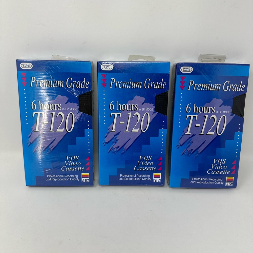 NEW Lot of 3 Tozai Premium Grade T-120 6 Hour Blank VHS Video Tape Sealed B6
